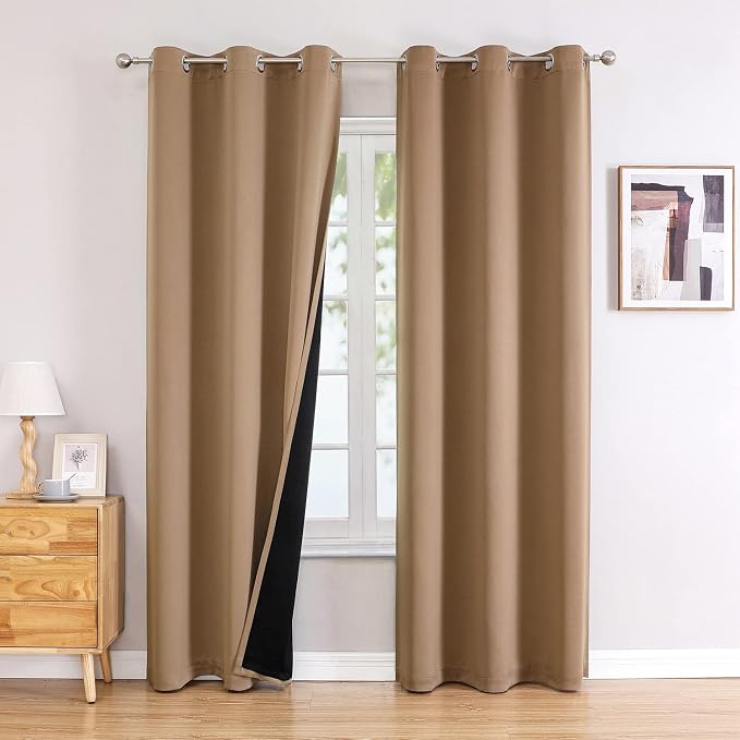 ChrisDowa 100% Blackout Curtains for Bedroom 84 Inches Long 2 Panels Set | 2 Thick Layers, Thermal Insulated, Light Blocking, Grommet, Window Treatment, Living Room Drapes, Cappuccino, 38 x 84 Inch