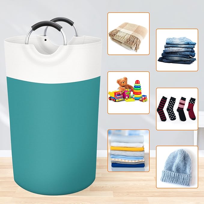 BlissTotes 90L Laundry Basket, Freestanding Collapsible Hamper, Green | Collapsible Dirty Clothes Hamper, Foldable Laundry Bag for Dorm, Waterproof Fabric, Padded Aluminum Handles