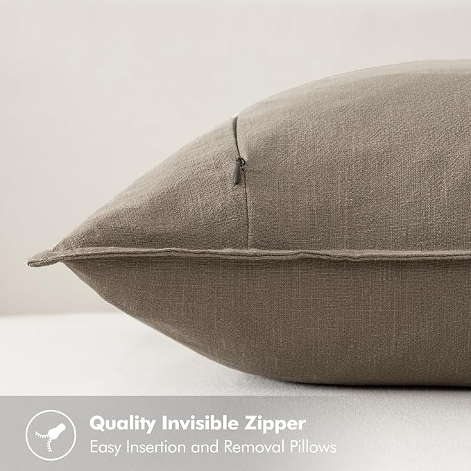 MIULEE Decorative Linen Pillow Covers 20x20 Inch Tan Taupe | Boho Farmhouse Neutral Couch Throw Pillows for Bed, Pack of 2 Accent Modern Pillowcases, Sofa Livingroom Home Decor