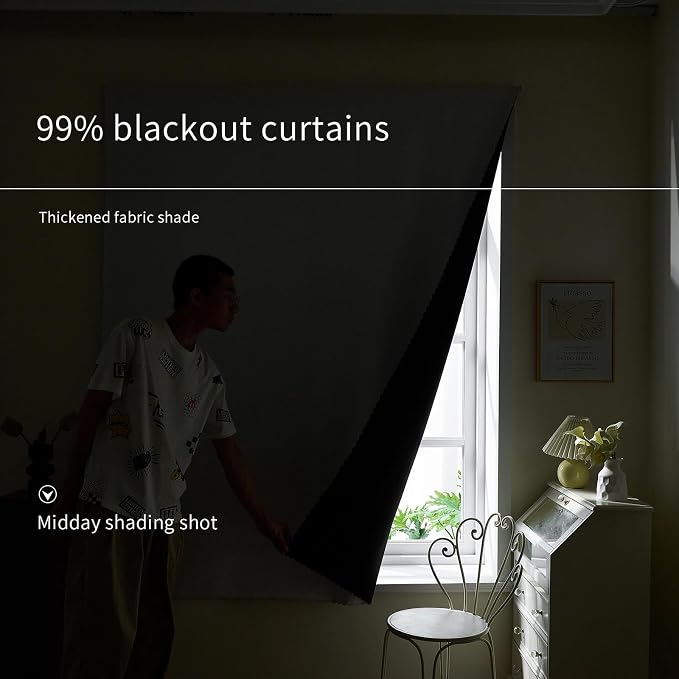 AJAZZ 100% Blackout Self Adhesive Curtains Small Window Short Temporary Black Out Curtains Easy to Install Used for Bedroom Kitchen Window Cover (White, 35" W x 54" L 1 Panel)
