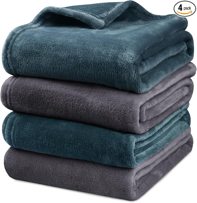 Onarway Dog Blanket Washable for Puppy: 4 Packs Dog Blankets 40”x28” | Fluffy Soft Small Throw for Cat Puppy Kitten Dogs - Fleece Pet Blankets for Bed Sofa Car and Indoor - Lake Green and Purple