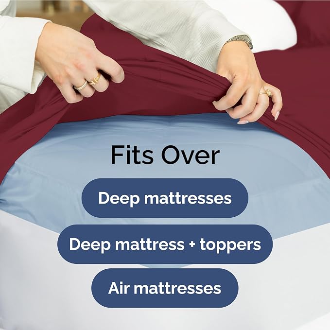 Extra Deep Twin Sheet Set - 3 Piece Breathable & Cooling Sheets - Burgundy | Easily Fits 18 to 24 inch Mattress - Ultra Soft, Wrinkle & Fade Free with Extra Deep Pockets - Comfy Hotel Luxury Bedding