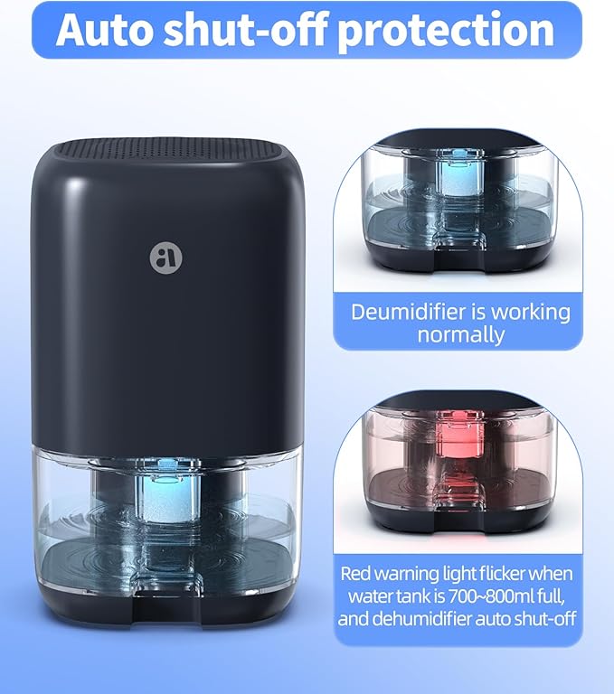 35 OZ Dehumidifier for Bedroom RV, Quiet with Auto Shut Off, Blue | 280 Sq.Ft Small Dehumidifiers for Home Bathroom Closet, 7 Color Light, 28dB Ultra Quiet, 35OZ Water Tank