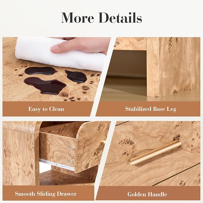 Night Stand Set of 2 [Unique Curved Profile] [FSC-Certified Wooden Board] 1-Drawer and 1 Storage Shelf Nightstand 24" H Metal Handle Modern Bedside Table Side Table End Table | [Curved Profile] [FSC-Certified Wooden Board] Nightstand 24" H Metal Handle...