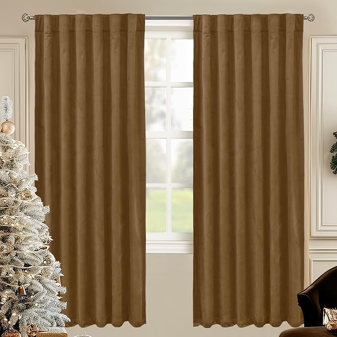 BGment Bronze Brown Velvet Blackout Curtains 72 Inches Long for Bedroom | Elegant Drapes for Living Room, Thermal Insulated, Room Darkening, Home Decor, Back Tab Rod Pocket, 2 Panels, 52 x 72 Inch
