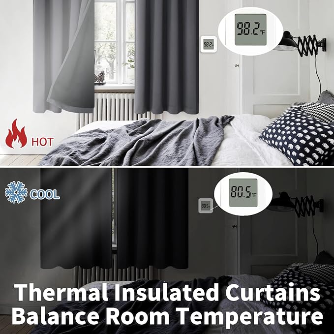 BGment Dark Grey 100% Blackout Curtains for Living Room 95 Inch Length | Thermal Insulated Soundproof, Light Blocking Dark, Black Out Curtains for Bedroom, 2 Panels, 52 x 95 Inch
