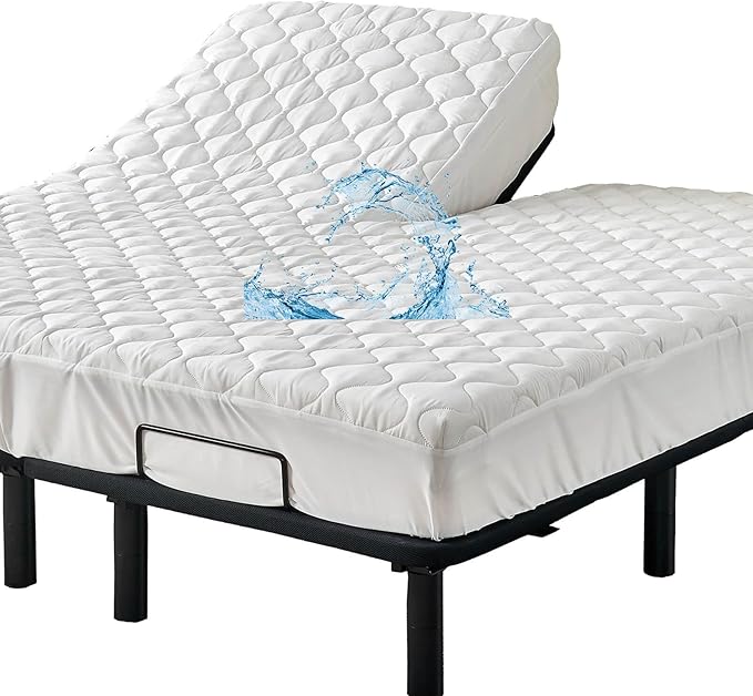 Kingnex Waterproof Split Top Queen Mattress Protector for Adjustable Bed | Quilted Fitted Cover for Partial Upper Flex 32-34 from Head Mattress, Soft Brushed Microfiber Surface