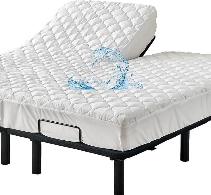 Kingnex Waterproof Split Top Cal King Mattress Protector for Adjustable Bed | Quilted Fitted Cover Pad for Partial Upper Flex 32-34 from Head 72x84 Mattress, Soft Brushed Microfiber Surface