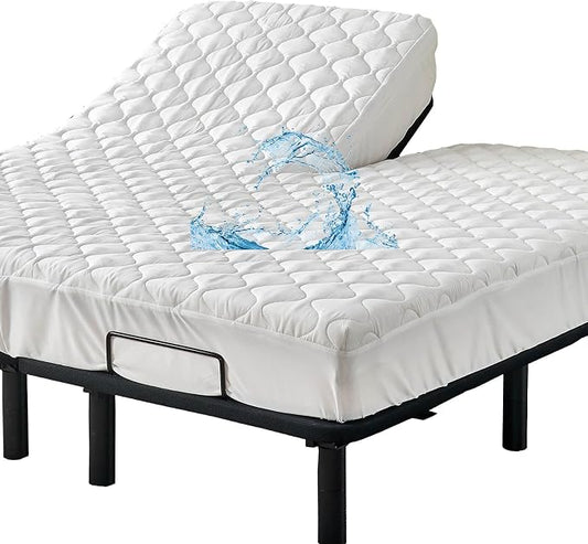 Kingnex Waterproof Split Top King Mattress Protector Pad for Adjustable Bed | Quilted, Stay in Place Fitted Cover for 28-30 Upper Flex Head 78x80 Bed with 16 Max Elastic Pocket, Padded, Soft, Noiseless