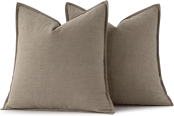 MIULEE Decorative Linen Pillow Covers 20x20 Inch Tan Taupe | Boho Farmhouse Neutral Couch Throw Pillows for Bed, Pack of 2 Accent Modern Pillowcases, Sofa Livingroom Home Decor