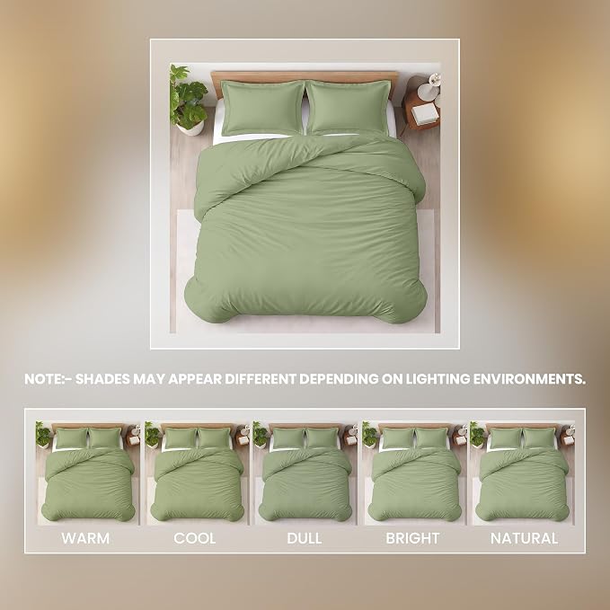 Kotton Culture 3 Pc Duvet Cover King Size Set-100% Egyptian Cotton 600 Thread Count Ultra Soft Premium Durable Comforter Cover Zipper Closure & Corner Ties - (Moss Green, 104" X 94")