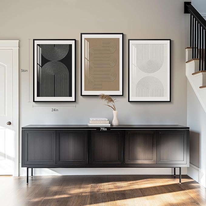 Framed Boho Neutral Abstract Wall Art for Living Room, 3 Piece 24x36 Inch | Large Black White Brown Canvas Prints, Modern Paintings, Minimalist Artwork, Geometric Pictures, Office Bedroom Wall Decor