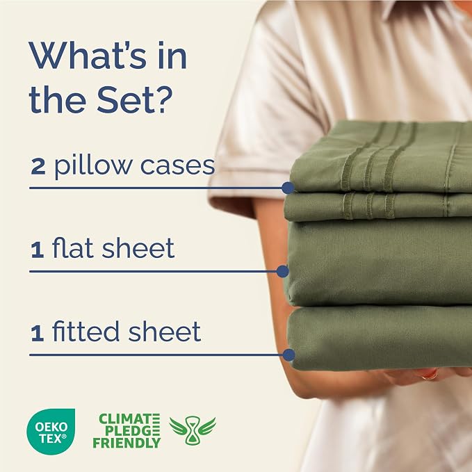 Full Size 4 Piece Sheet Set - Breathable & Cooling Sheets - Sage Green | Hotel Luxury Bed Sheets for Women & Men, Deep Pockets, Easy-Fit, Extra Soft and Wrinkle Free Sheets, Oeko-Tex Bed Sheet Set