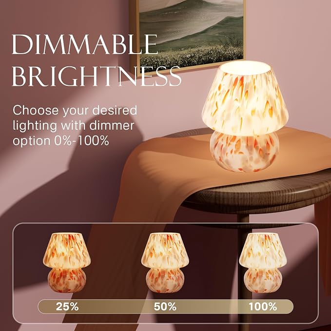 Mushroom Lamp Small Lamp Table Lamp for Bedroom, Desk Bedside Lamps for Living Room,Mushroom Decor Cute Mini Modern Mid Century Lamps for Night Stands,Aesthetic Home Deco (Flame Amber)