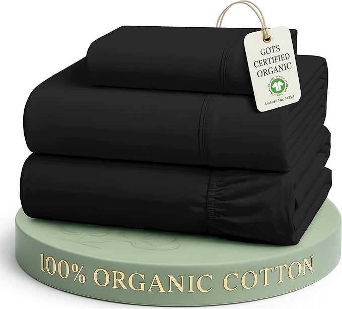 LANE LINEN Twin Bed Sheets 100% Organic Cotton Soft 3pc Percale - Black | Twin Sheets In Organic Cotton Percale - Crisp Cool Percale Weave, Great For Gifting, Easy-Care Machine Washable