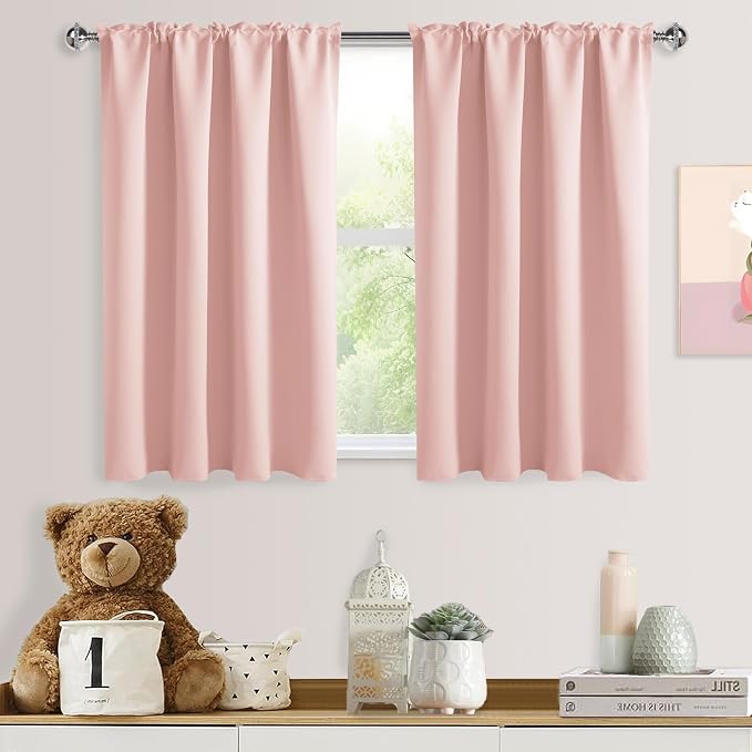 DWCN Short Blackout Curtains 52 x 36 Inch for Kitchen RV Bunk Blush Pink | 2 Panels Set, Kitchen Window Curtains Over Sink, Thermal Insulated, Light Blocking, Rod Pocket Drapes for Small Window