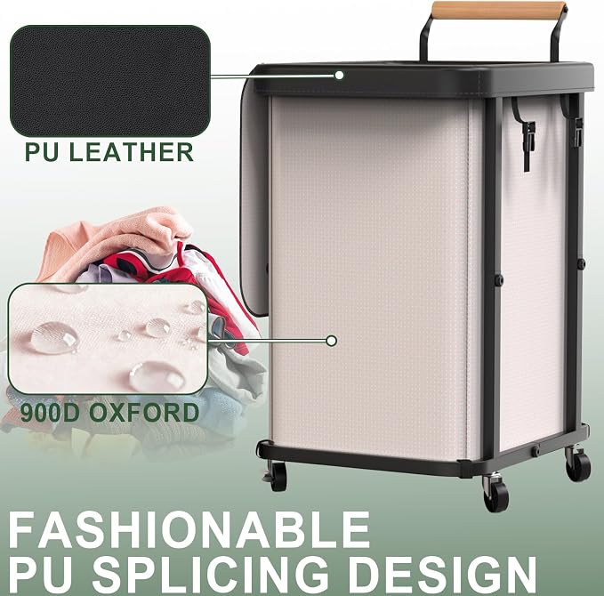 150L Laundry Basket with Wheels,Rolling Basket Hamper with Lid&Handle White | Laundry Organizer Storage Cart with Heavy Duty Sturdy Metal Frame for Home, Hotel, Laundry Room
