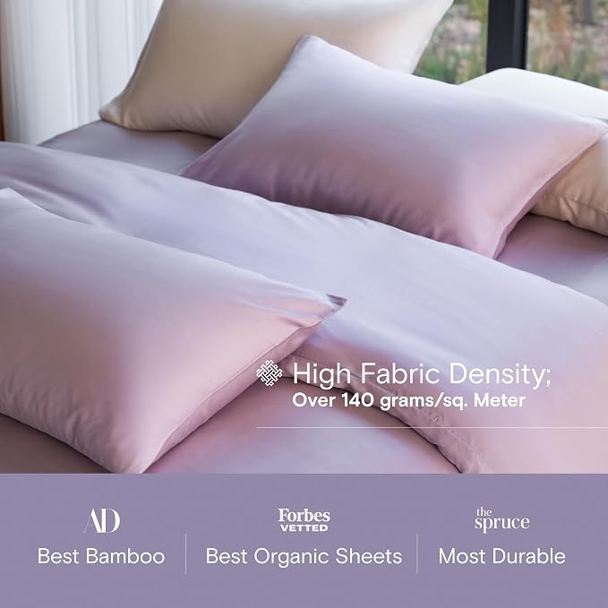 DOZ Duvet Cover Set, 100% Viscose derived from Bamboo, Organically Grown, Buttery Soft, Cooling Duvet Covers, High GSM, 1 Duvet Cover and 2 Pillowcases, 90"x90" (Lavender, Full/Queen)