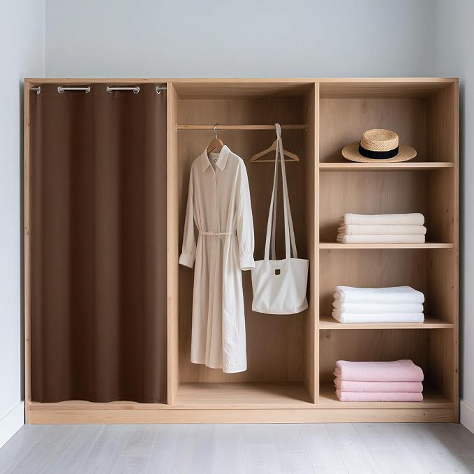 Joydeco Door Curtain Blackout Curtains for Doorway Privacy Closet Drapes | Room Divider Curtains for Bedroom Living Room, Sliding Door Curtains for Open Closet (Brown, 40Wx78L, 1 Panel)