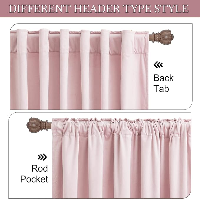 RYB HOME Velvet Curtains 120 inches Long, Extra Long High Ceiling Curtains | Thermal Insulated, Room Darkening, Luxury Decor for Villa Room Large Sliding Patior Door, Blush Pink, W52 x L120, 2 Panels