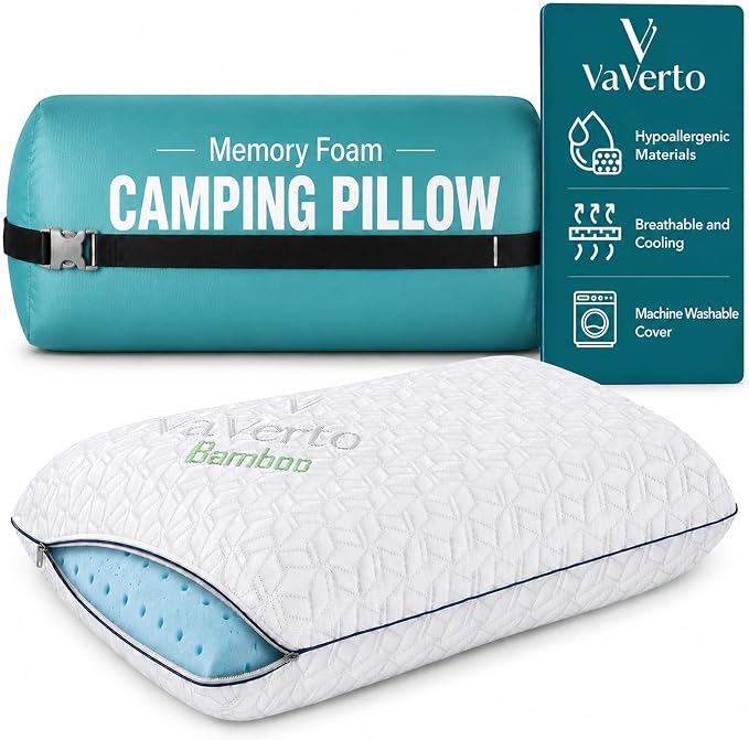 Camping Pillow - Backpacking Memory Foam Travel Pillow 1-Pack | Medium firm memory foam pillow - breathable, machine washable cover - Ideal lightweight small pillow - backpacking & outdoors