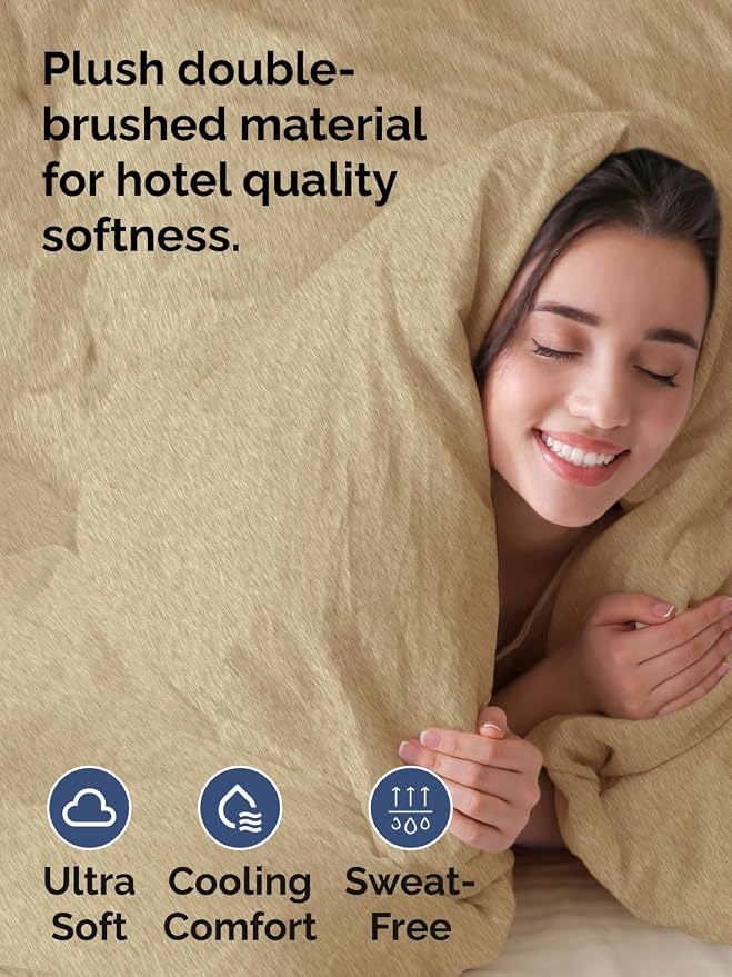 Duvet Cover King Size - 3 Piece with Zipper Closure - Heathered Tan | Extra Soft, Breathable, King Duvet Cover 104" x 90" with 2 Pillow Shams, Zipper Closures & Ties, Women, Men, Kids & Teens