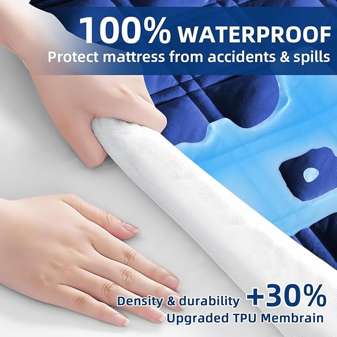 Meelus Full Mattress Protector Waterproof, Fitted Deep Pocket 8"-21", Blue | Breathable Padded Mattress Pad Cover, Soft Noiseless Mattress Cover Washable Cooling for Home Hotel Bedroom