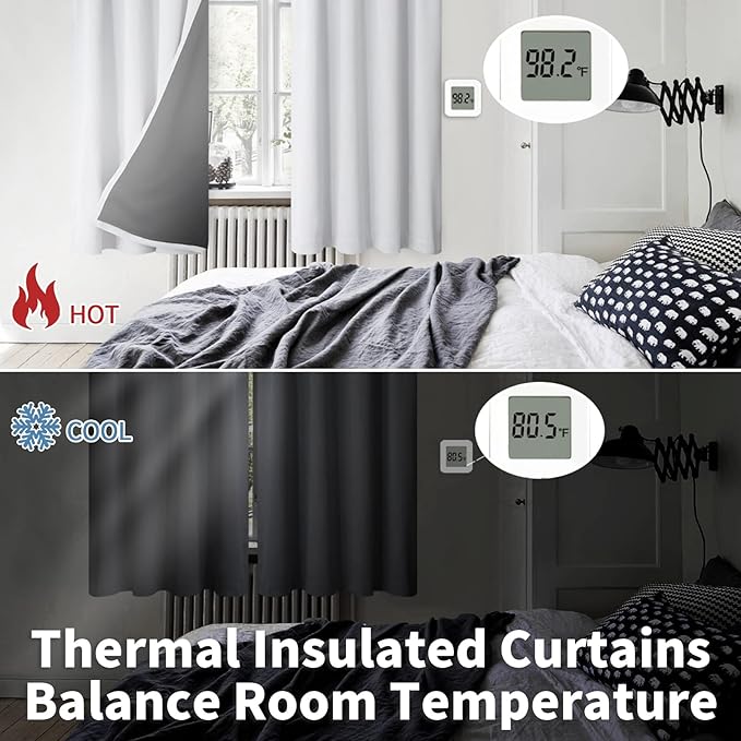 BGment Greyish White Blackout Curtains for Bedroom 84 Inch Length 2 Panels | Thermal Insulated Curtains, 100% Black Out Curtains, Noise Reduce Light Blocking Winter Curtains, 38 x 84 Inch
