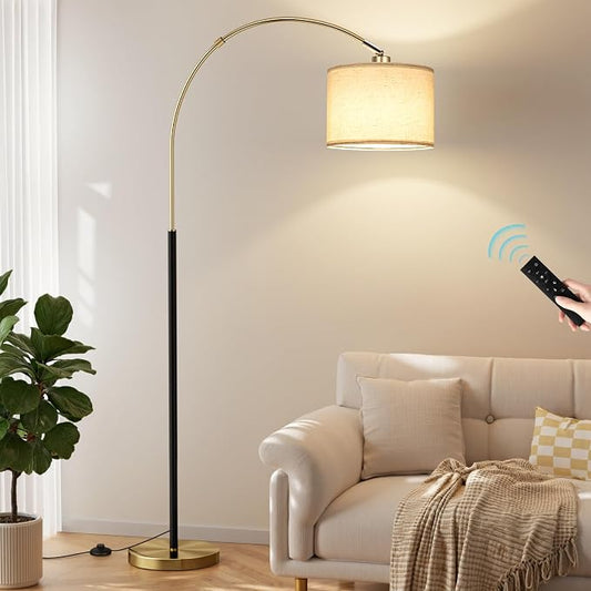 Dimmable Arc Floor Lamp with Remote, Color Temperatures and Brightness Adjustable, Arched Floor Lamp with Rotating Head, Over Couch Arched Reading Light for Living Room (Black and Bronze)