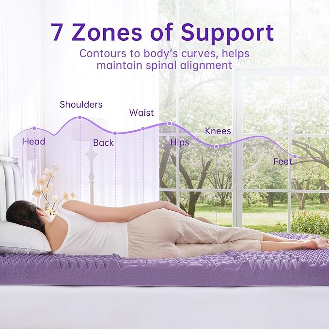 MUXHOMO 3.9 Inch 7-Zone Cal King Mattress Topper, Egg Crate Memory Foam Mattress Topper Cal King for Back Pain, Lavender Gel Infused Bed Pad, CertiPUR-US and Oeko-TEX Certification (83"×71")