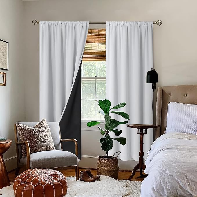BGment Greyish White Blackout Curtains for Bedroom 84 Inch Length 2 Panels | Thermal Insulated Curtains, 100% Black Out Curtains, Noise Reduce Light Blocking Winter Curtains, 38 x 84 Inch