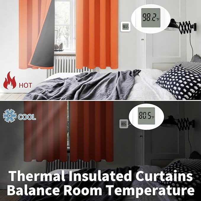 BGment Burnt Orange Blackout Curtains for Bedroom 63 Inch Length 2 Panels | Thermal Insulated, Full Room Darkening Noise Canceling, Living Room Curtains with Rod Pocket, 42 x 63 Inch