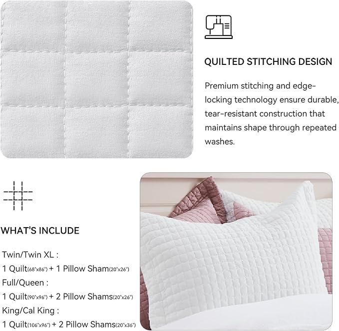 SunStyle Home Twin Quilt Set, Lightweight Bedding Summer Bedspreads,White | Soft Coverlet With 2 Pillow Shams,Morden Style Quilts for All Season, Suitable for Bed,Couch,Bedroom,Guest Room,68"X86"