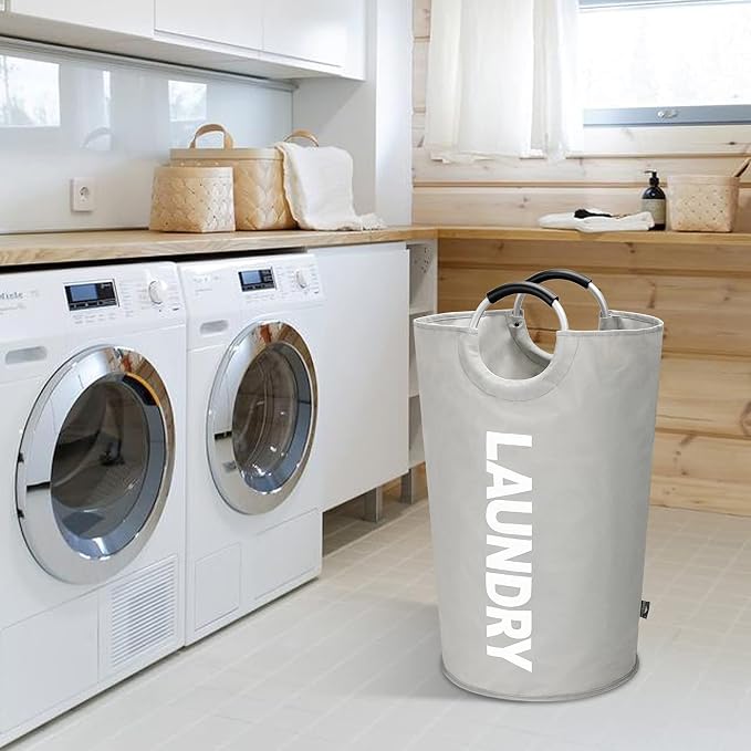 DOKEHOM 125L X-Large Collapsible Washing Laundry Basket Bag (7 Colors) for Bedroom, Fabric (Grey, XL) | Freestanding tall washing bin & foldable laundry bag. Extra large clothes storage basket with durable sturdy handles