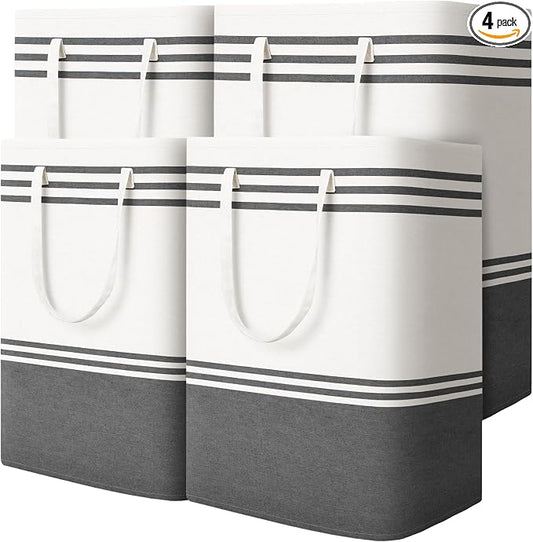 4 Pack Large Laundry Baskets, Laundry Hampers, Freestanding Waterproof Collapsible Clothes Bag with Extended & Reinforced Handles - Clothes Basket for Dorm, Bathroom, Home (125L)