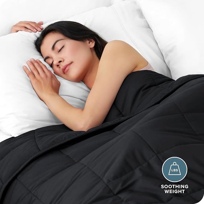 Bare Home Cotton Weighted Blanket (Black, 40"x60" 10lbs) | Twin or Full Size, All-Natural 100% Cotton, Premium Heavy Blanket Nontoxic Glass Beads