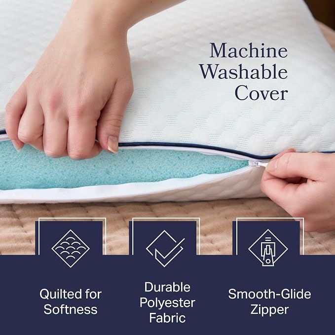 Weekender Cooling Gel Memory Foam Pillow for Sleeping – Standard Size, Ventilated Cooling Pillow for Side & Back Sleepers, Neck & Shoulder Support, Medium Firm, Washable Cover