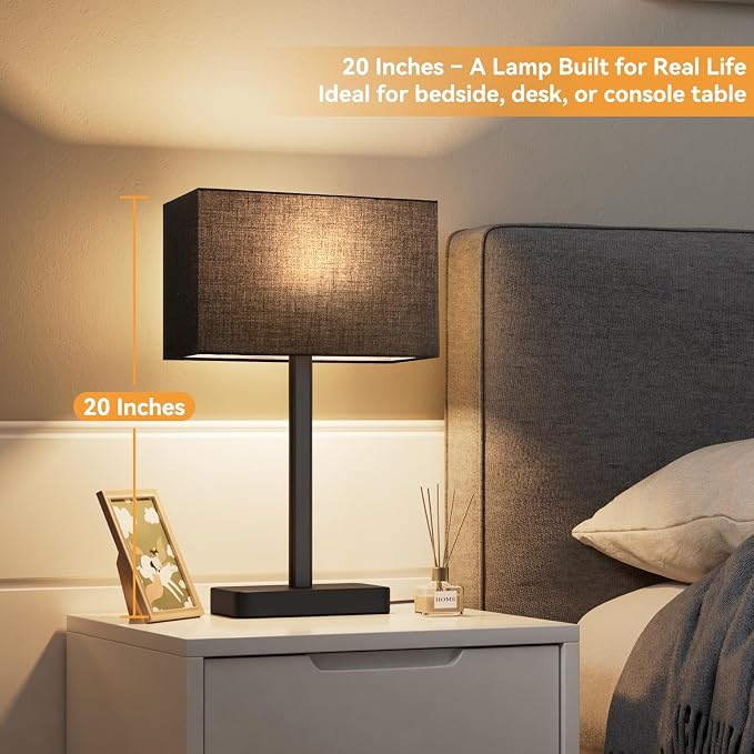 Touch Lamps for Nightstands Set of 2, Dimmable Black Bedside Table Lamp | Modern Table Lamp for Bedroom, Black Desk Lamp for Living room, with USB C+A, End Tables Bed Side, Bulb Included