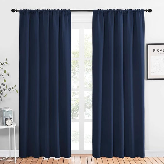 NICETOWN Blackout Curtain Panels for Living Room, Navy, 2 Panels, W52 inches x L84 inches, Energy Efficient & Noise Reducing Thermal Insulated Rod Pocket Blackout Drapes/Draperies for Window