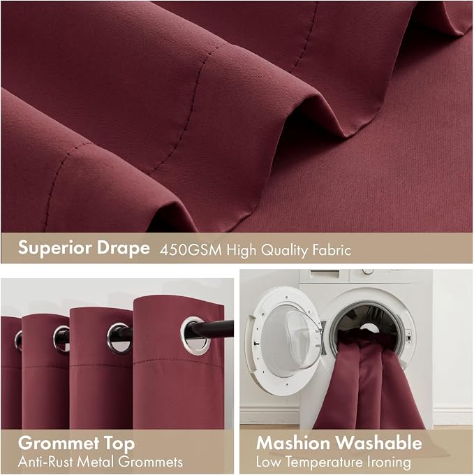 MIULEE Burgundy Red 100% Blackout Curtains for Bedroom 40x54 Inch 2 Panels | 2 Thick Layers Thermal Insulated Short Curtains with Black Liner, Noise Reducing Grommet, Drapes for Living Room