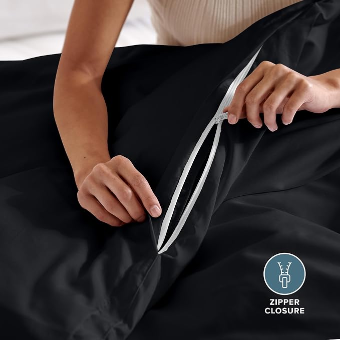 Bare Home Duvet Cover Set 1800 Ultra-Soft (Oversized Queen, Black) | Lightweight, Cooling, Breathable, Premium 1800 Ultra-Soft, All-Season