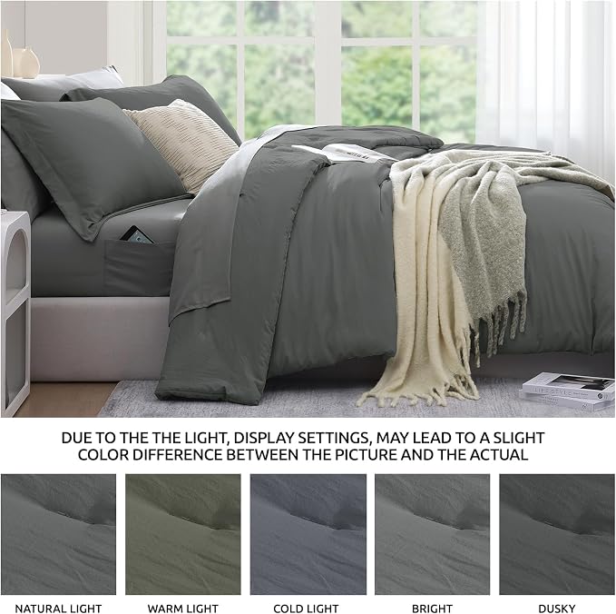 Queen Comforter Set-7 Pieces Soft Prewashed Bed in a Bag Queen Bedding Sets | All Season Comforter with Sheets, Pillow Shams & Pillowcases, Grey