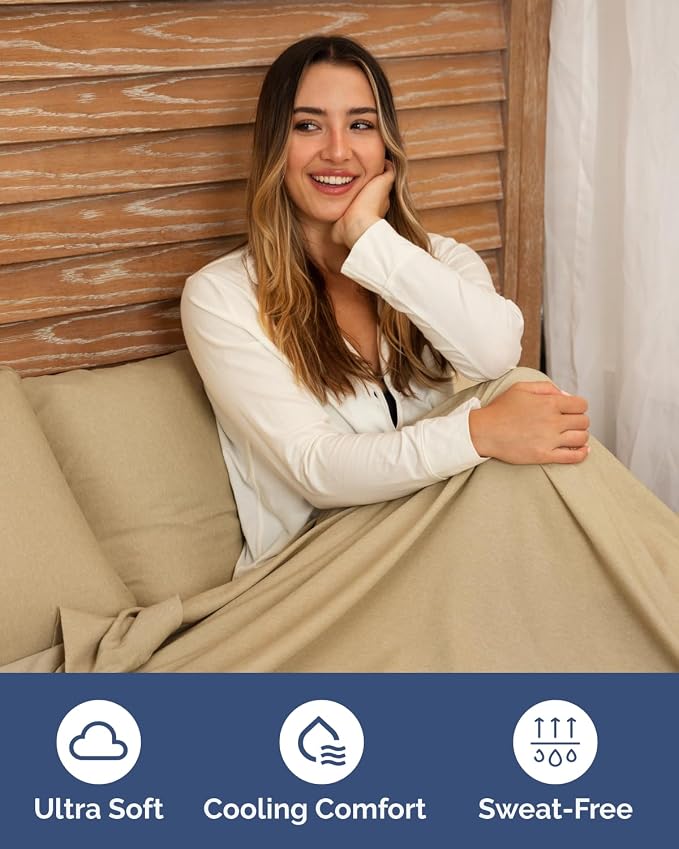 Flex Top Split Head King 6 Piece Sheet Set - Soft & Cooling - Heathered Tan | Ultra Soft Hotel Luxury Bedding Set w/ 8-16 Inch Deep Pockets, 1 Flat & 1 Split-Head Fitted Sheet & 4 Pillowcases, Fade Free