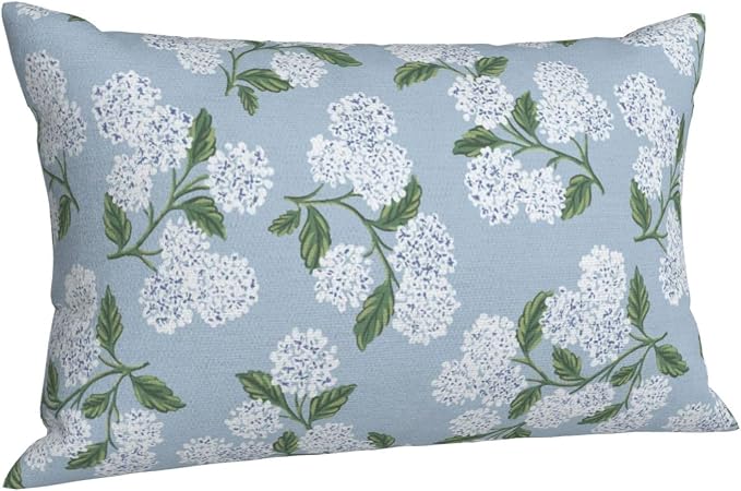 Light Blue Pillow Covers 12x20 Inch 2 Pcs Blue Green Hydrangea Flower Decor Throw Pillows Vintage Floral Seasonal Spring Summer Outdoor Decoration Pillowcase Linen Cushion Cover for Couch Sofa