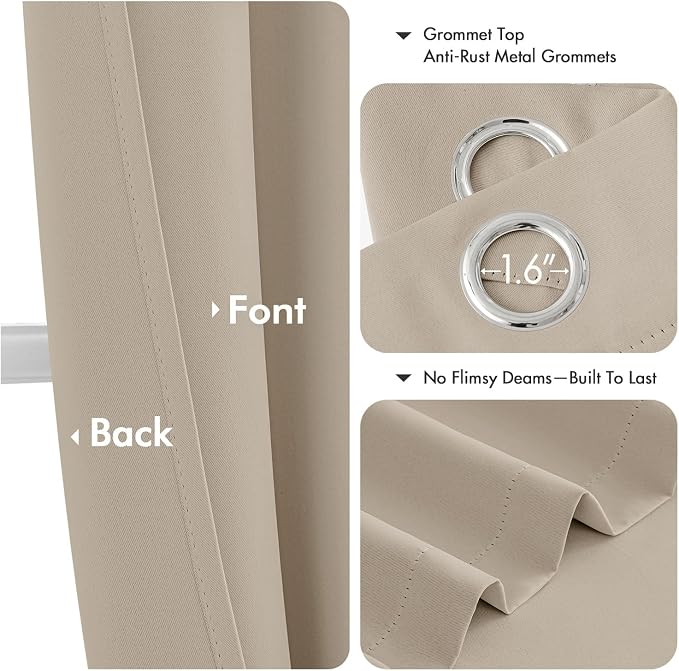 MIULEE Blackout Curtains for Bedroom 2 Panels 40 x 63 Inch Long Light Beige | Thermal Insulated, Living Room Darkening Grommet Drapes, Noise Reducing, Light Blocking Window Treatments