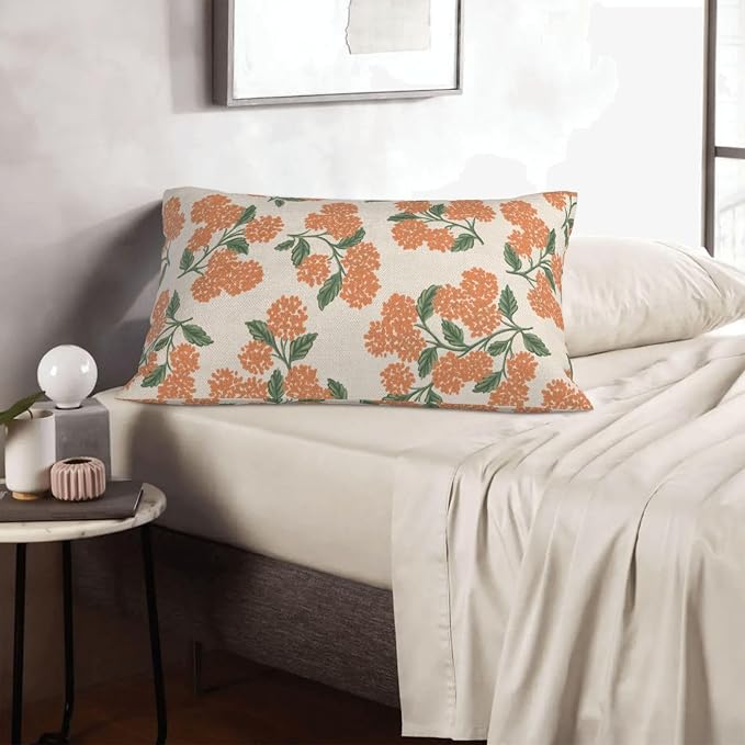 Fall Burnt Orange Pillow Covers 12x20 Inch 2 Pcs Green Hydrangea Flower Decor Throw Pillows Vintage Floral Seasonal Autumn Outdoor Decoration Pillowcase Linen Cushion Cover for Couch Sofa