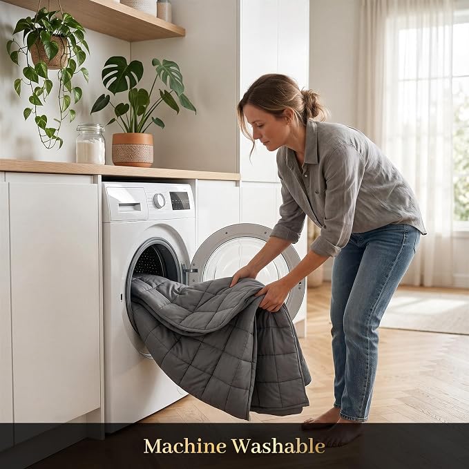 Machine Washable Weighted Blanket for Adults - Heavy Blankets for All-Season Sleeping, Cooling Soft & Breathable with Premium Glass Beads (78” x 85”｜25lbs)
