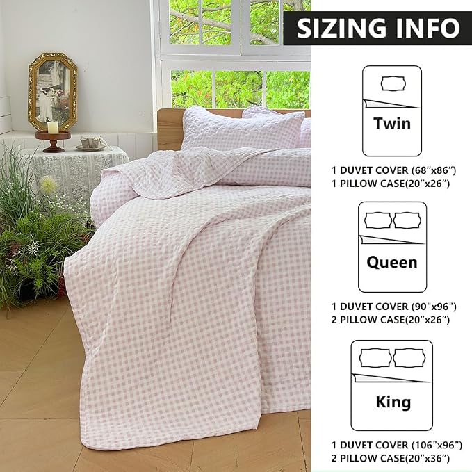 NSNLGSGC Pink Gingham Twin Summer Bedspread Quilt Set | Pre-washed Microfiber,Lightweight Checked Grid Bedding Coverlets for All Seasons