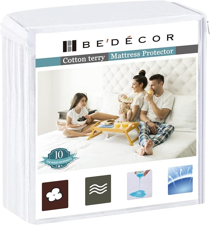 Bedecor California King Mattress Protector,Waterproof Cotton Terry Cover, Breathable and Soft for Babies, Pregnant Women, and Incontinence, Fits 9-18 Inch Deep Pocket (72"x84") | TPU layer blocks urine & spills, Ultra-thin, keeps your mattress feel, Fo...