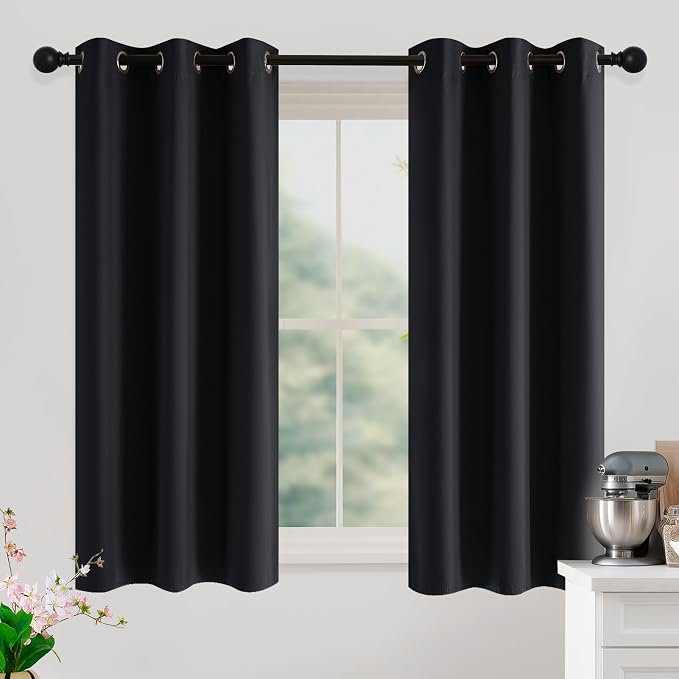 NICETOWN 100% Black Out Curtains 54 Inches Long 2 Panels for Living Room, Bedroom, Office Thermal Insulated Blackout Drapes Solid Grommet Noise Reducing Window Curtains, W40